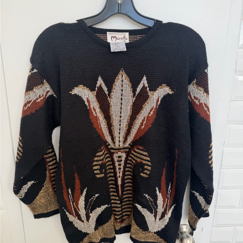 Vintage MARELLA Black and Brown Floral Sweater